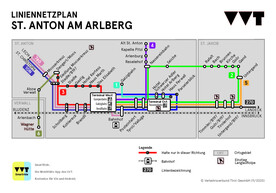 Route map of St. Anton am Arlberg Route map of bus lines within St. Anton am Arlberg